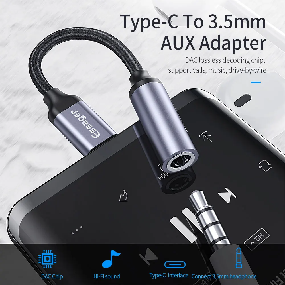 Adaptador Essager USB Tipo C a Jack 3.5mm Auxiliar – Compatible con Xiaomi, Huawei, Samsung, y Más | Sonido Hi-Fi, Diseño Compacto
