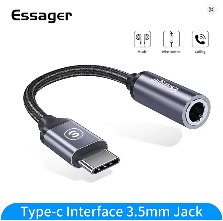Adaptador Essager USB Tipo C a Jack 3.5mm Auxiliar – Compatible con Xiaomi, Huawei, Samsung, y Más | Sonido Hi-Fi, Diseño Compacto