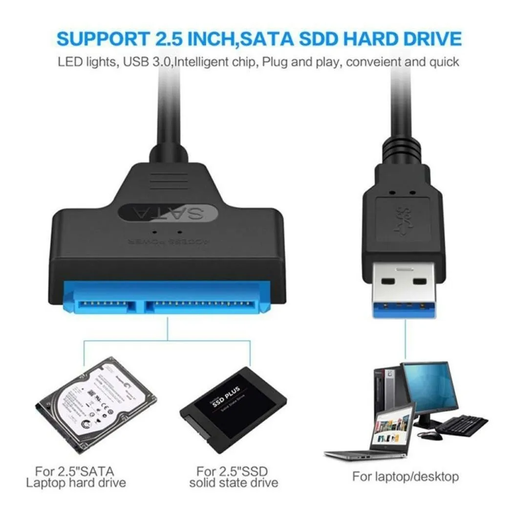 Adaptador Sata a USB 3.0 | Cable 22 Pines para SSD/HDD 2.5" | Transferencia Rápida Plug & Play – 22cm