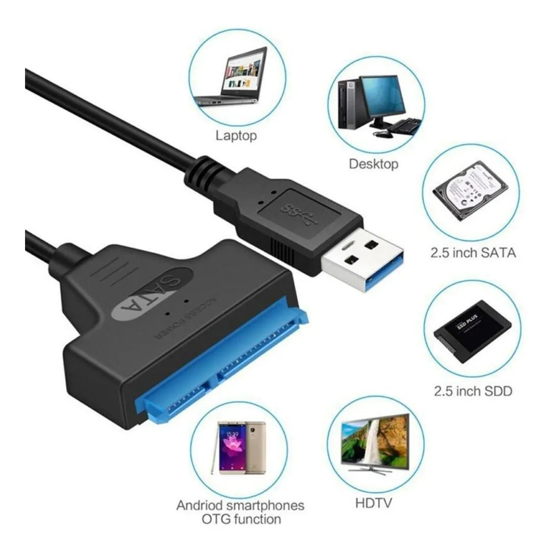 Adaptador Sata a USB 3.0 | Cable 22 Pines para SSD/HDD 2.5" | Transferencia Rápida Plug & Play – 22cm