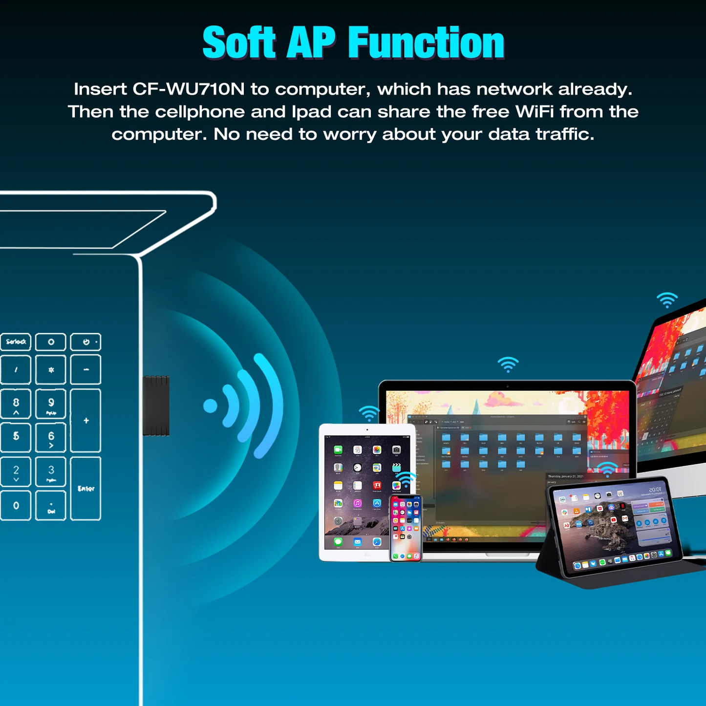 Adaptador WiFi USB Comfast CF-WU710N V4 | 150 Mbps | 2.4GHz | Mini Receptor y Transmisor Inalámbrico para PC y Notebook