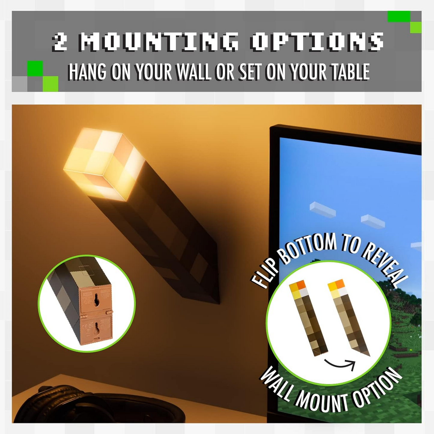 Lámpara de Noche Minecraft Antorcha – USB Recargable y Montable | Luz Gamer Decorativa