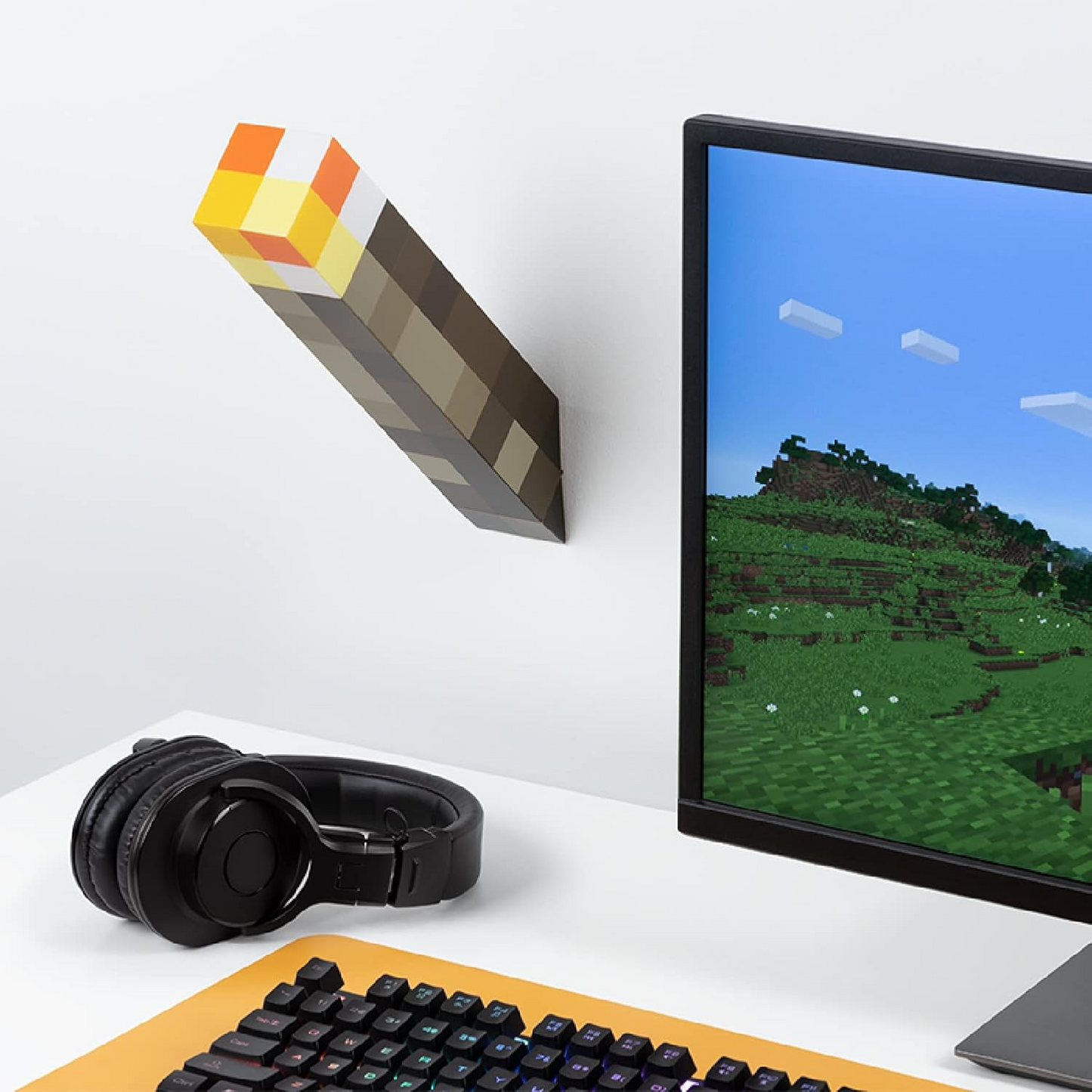 Lámpara de Noche Minecraft Antorcha – USB Recargable y Montable | Luz Gamer Decorativa