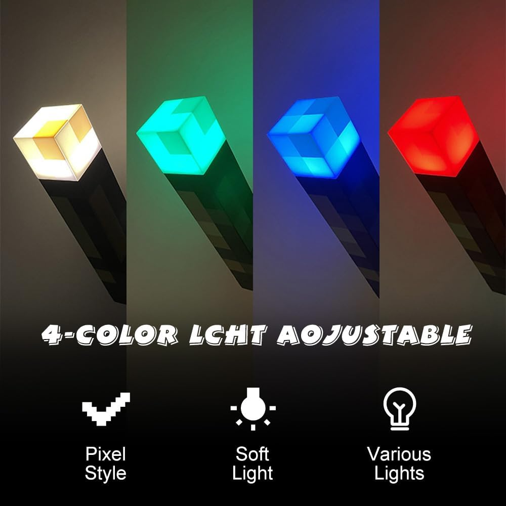 Lámpara de Noche Minecraft Antorcha – USB Recargable y Montable | Luz Gamer Decorativa