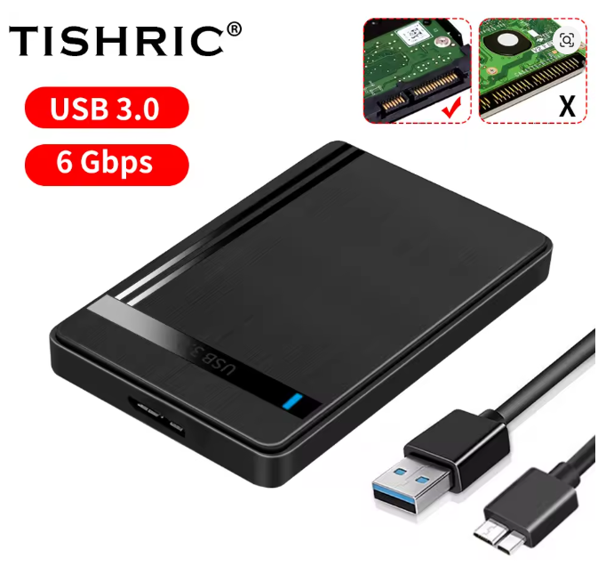 Caja Externa TISHRIC 2.5" HDD SATA 3.0 | USB 3.0 | Soporte UASP | Ultra Rápida y Compacta