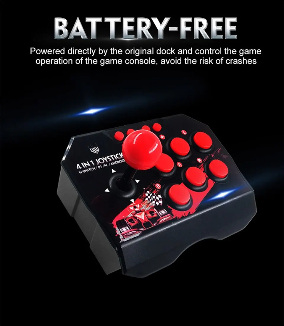 Control Retro Estilo Arcade NS-002 | Cable USB 3 Metros | Plug & Play | Compatible con Nintendo Switch, PC, Android y PS3 | Joystick Clásico