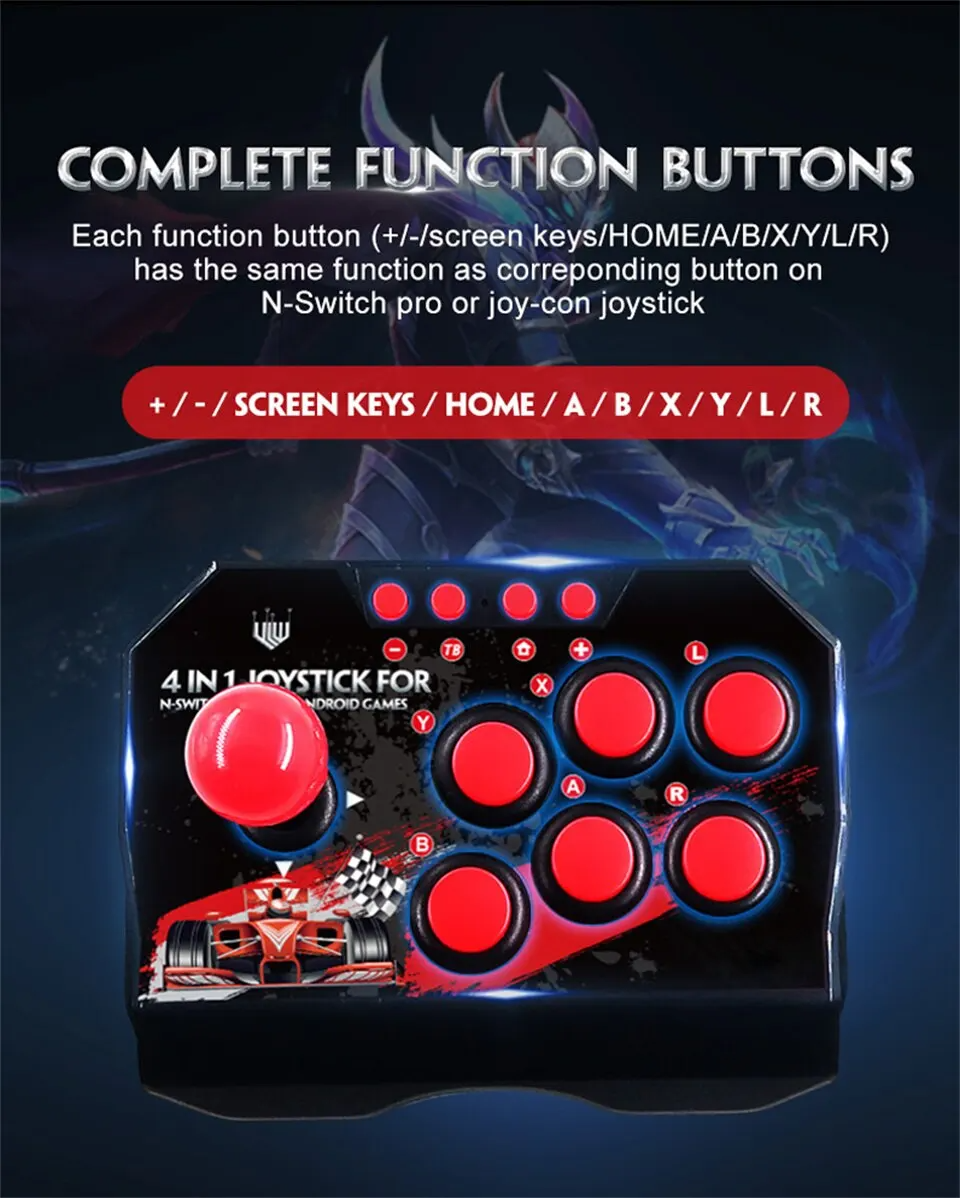 Control Retro Estilo Arcade NS-002 | Cable USB 3 Metros | Plug & Play | Compatible con Nintendo Switch, PC, Android y PS3 | Joystick Clásico