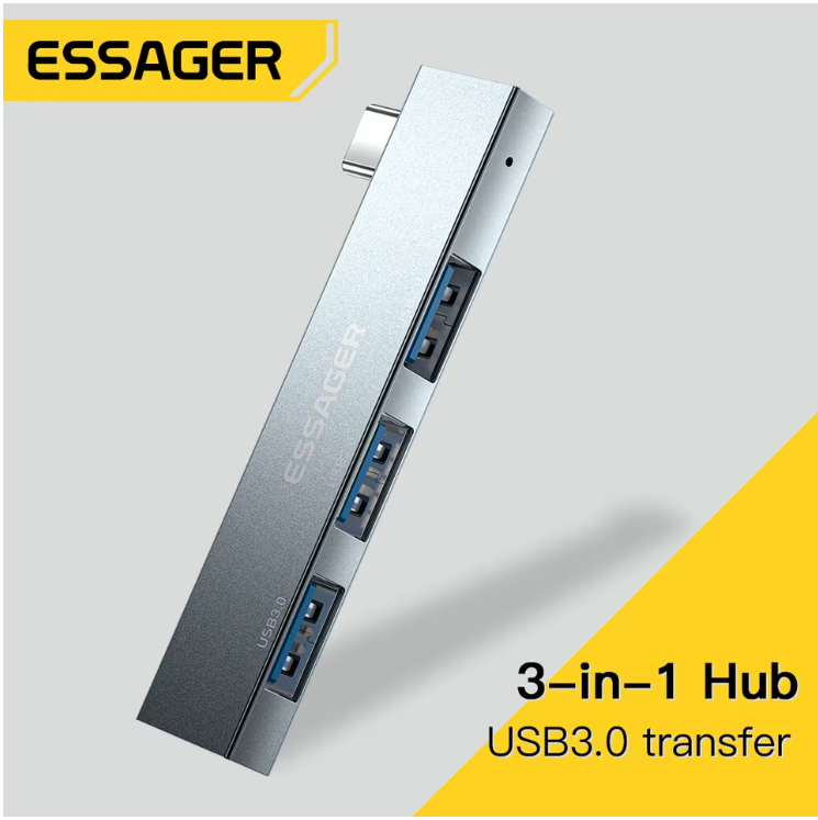 Hub USB-C 3 en 1 Essager – Adaptador Multidivisor Alta Velocidad USB 3.0 para MacBook, Huawei, Xiaomi, OTG