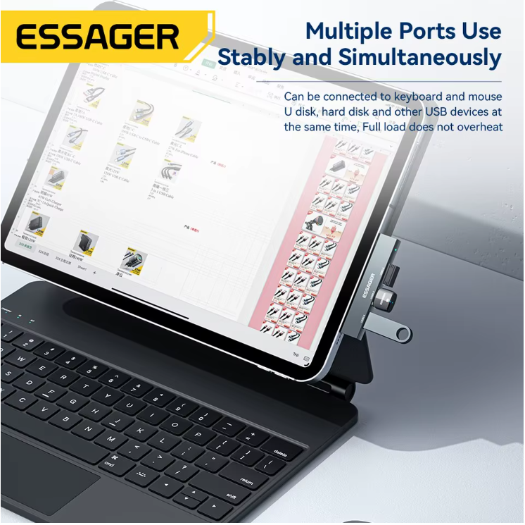 Hub USB-C 3 en 1 Essager – Adaptador Multidivisor Alta Velocidad USB 3.0 para MacBook, Huawei, Xiaomi, OTG