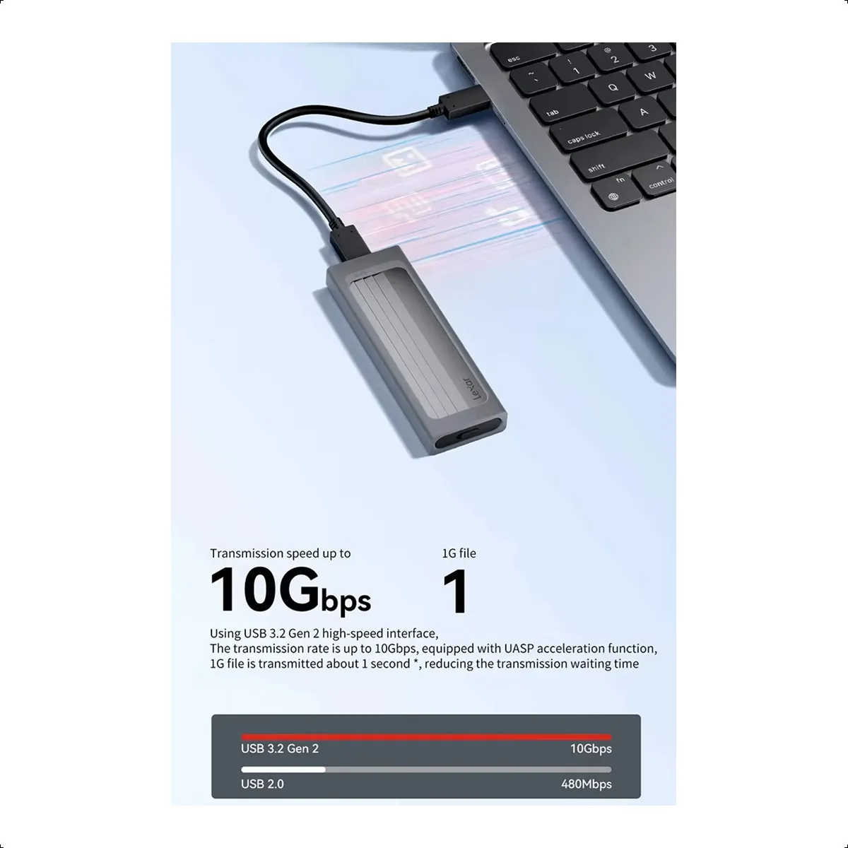 Lexar E300 Caja Externa SSD M.2 NVMe | Tipo-C | 10Gbps | Aluminio | Alta Velocidad