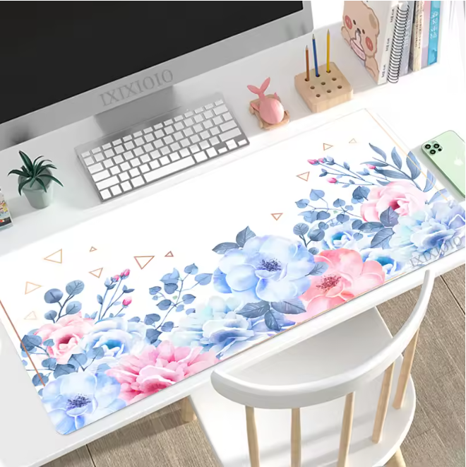 Alfombrilla Gamer XL Floral 70x30cm – Antideslizante, Goma Natural, Diseño HD | Mousepad XXL Oficina y Juegos