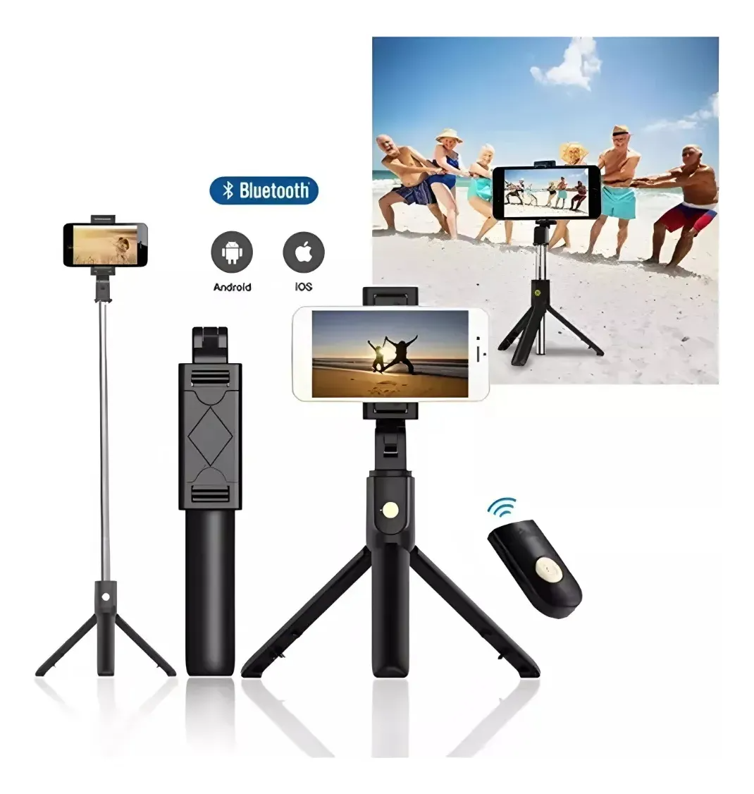 Palo Selfie Trípode K07 con Control Bluetooth | Bastón 3 en 1 Extensible para Celular