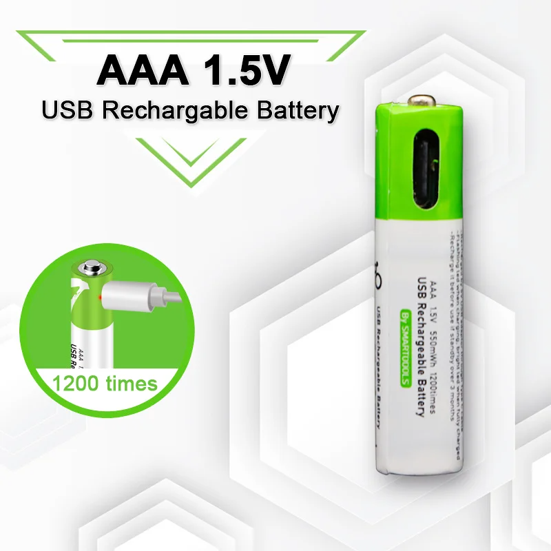 Pack 2 Pilas AAA Recargables USB Tipo-C | 1.5V | 750 mWh | Carga Rápida | +1000 Ciclos | Incluye Cable