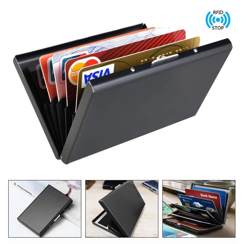 Tarjetero Metálico Plateado con Protección RFID | 6 Espacios | Diseño Elegante y Compacto para Hombre y Mujer