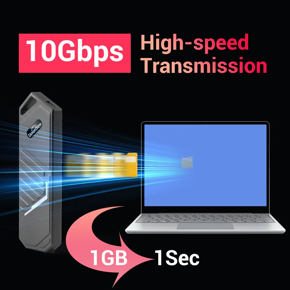 Caja Externa UnionSine M.2 SSD NVMe | USB 3.2 10Gbps | UASP | Para SSD M Key | Ultra Rápida y Compacta
