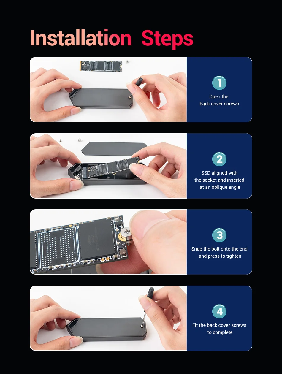 Caja Externa UnionSine M.2 SSD NVMe | USB 3.2 10Gbps | UASP | Para SSD M Key | Ultra Rápida y Compacta