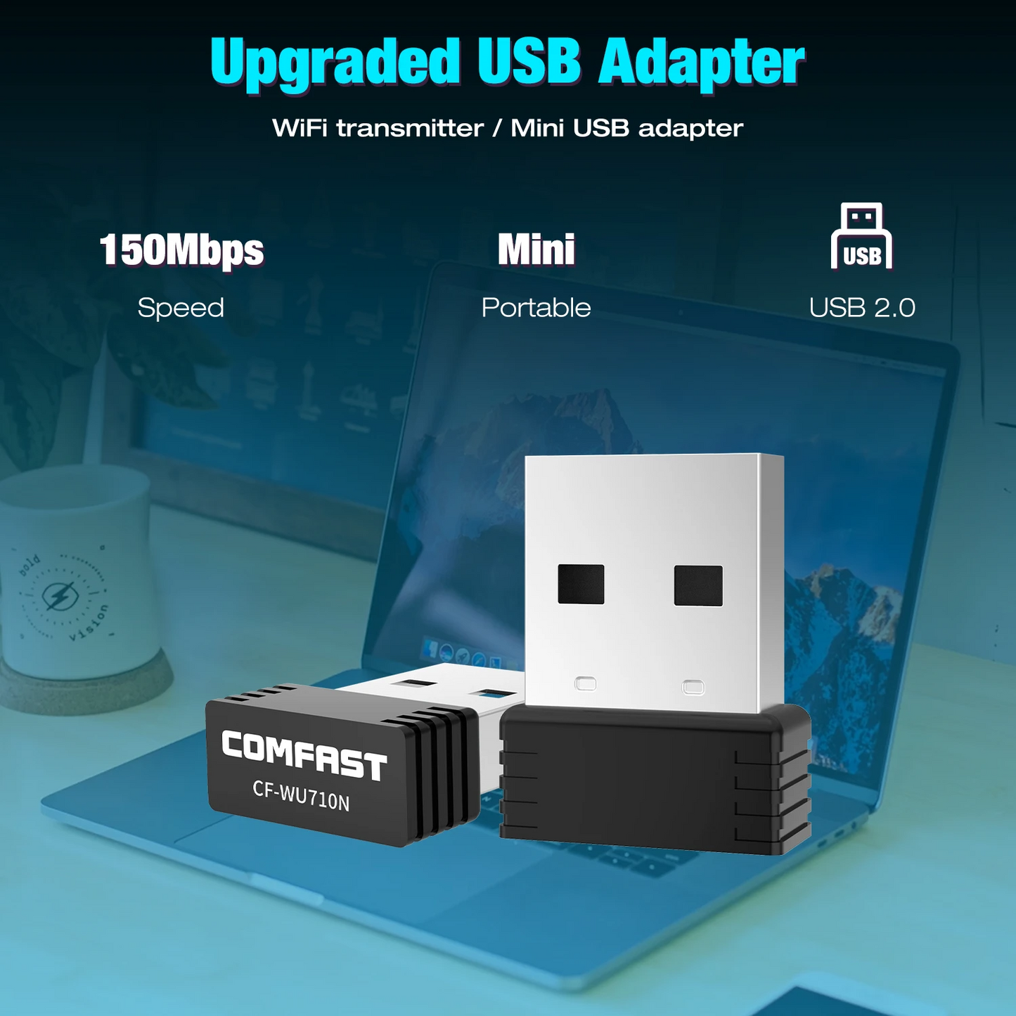 Adaptador WiFi USB Comfast CF-WU710N V4 | 150 Mbps | 2.4GHz | Mini Receptor y Transmisor Inalámbrico para PC y Notebook