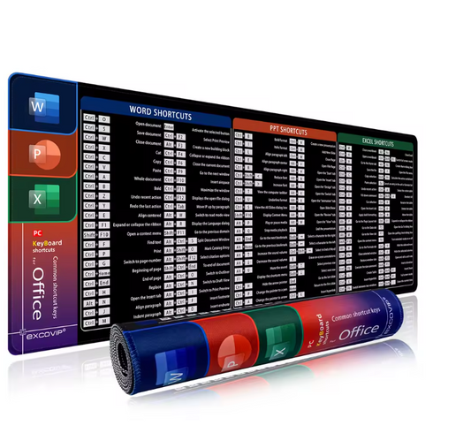 Alfombrilla Mouse EXCO Grande 60x30cm – Atajos Office Excel Word PowerPoint, Gamer y Oficina